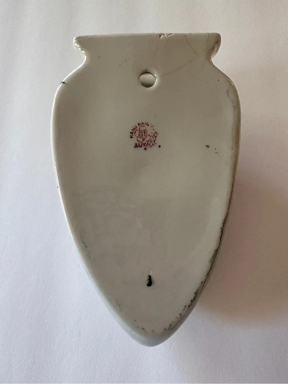 White Porcelain Wall Pocket Vase with Colorful Bird and Pomegranate Motif -Japan
